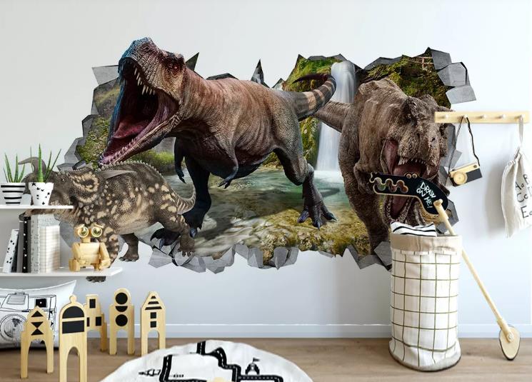 3D Broken Wall Animal Dinosaur Wall Mural Wallpaper Lqh 339