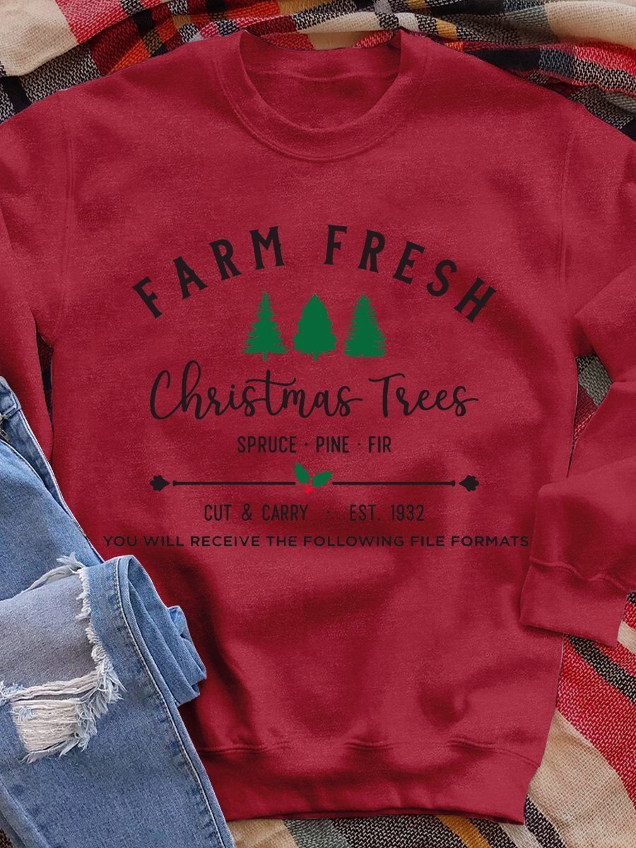 Merry Christmas Tree Print Long Sleeve Sweatshirt