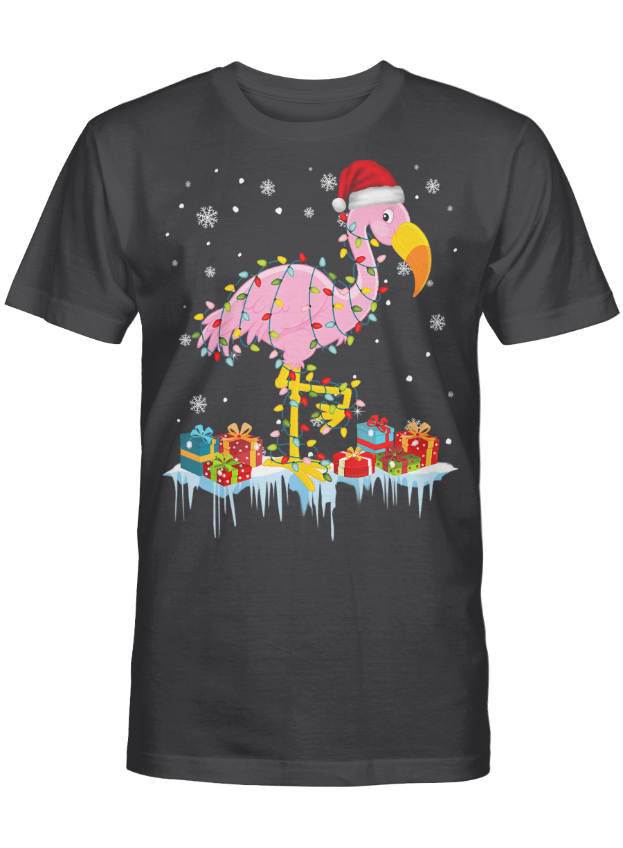 AmazeStyleZ Santa’s Reindeer, Ugly Christmas Sweater, Christmas Gift Ideas, Flamingo Christmas Tree Lights T-Shirt X-Mas Ornament Decor T-Shirt