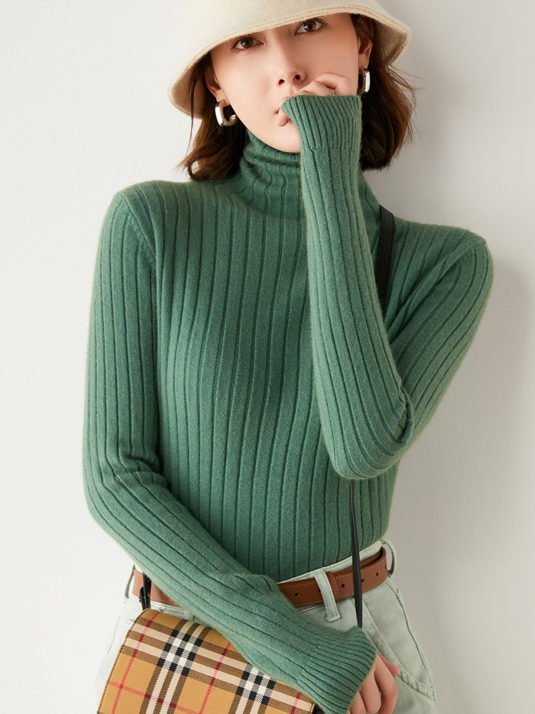 Autumn Winter Women Sweaters Warm Slim Fit Turtleneck Solid Long Sleeve Cashmere Pullovers Casual Bottoming Shirt Green Jumpers alx