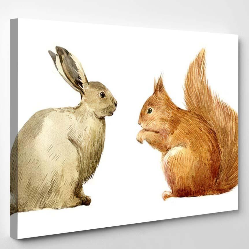 Watercolor Illustration Hare Squirrel Cute Forest – Deer Animals Canvas Print