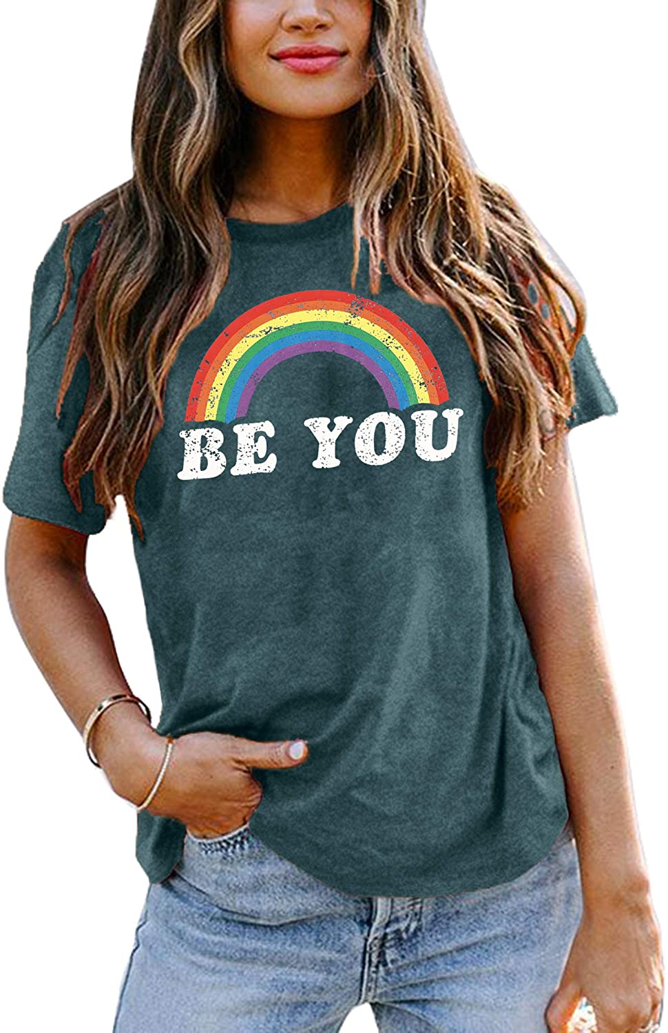 Rainbow Shirt Women Pride Shirt Rainbow Graphic Tees Shirts Letter Print Casual Short Sleeve Tops, Pride Month Shirt, Lgbt Shirt