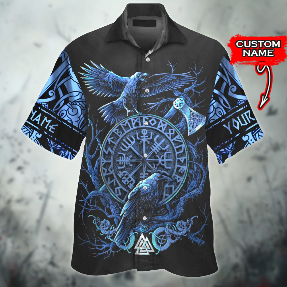 Viking Raven Of Odin And The Vegvisir Nordic Art Customized All Over Print Hawaiian Ha62173