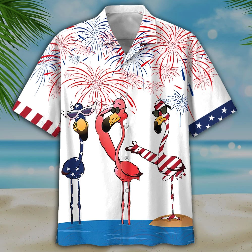 Happy Independence Day Hawaii Shirt American Skin Flamingo Hawaii Ha74077