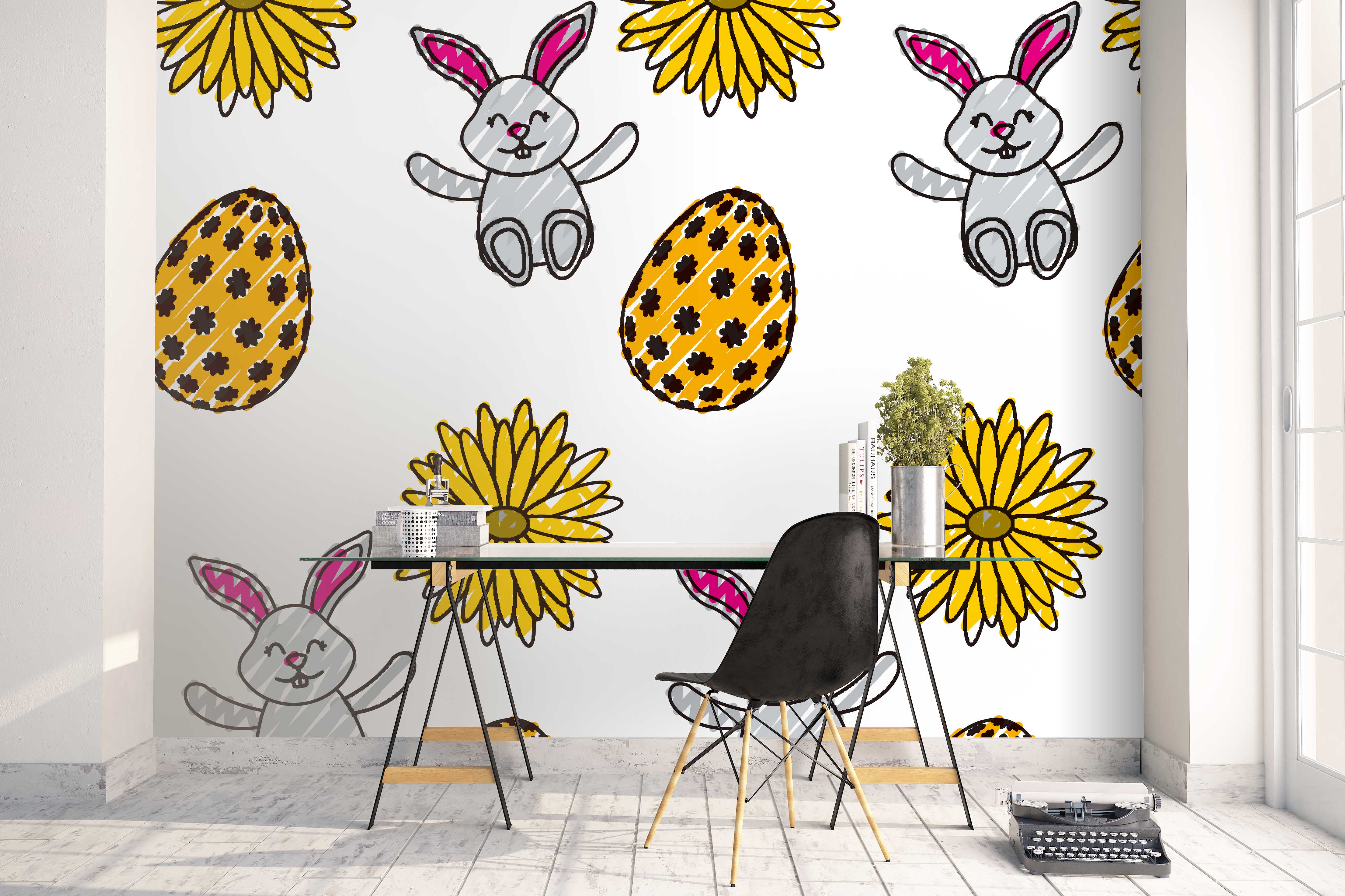 3D Cartoon Rabbit Pinecone Wall Mural Wallpaper 70