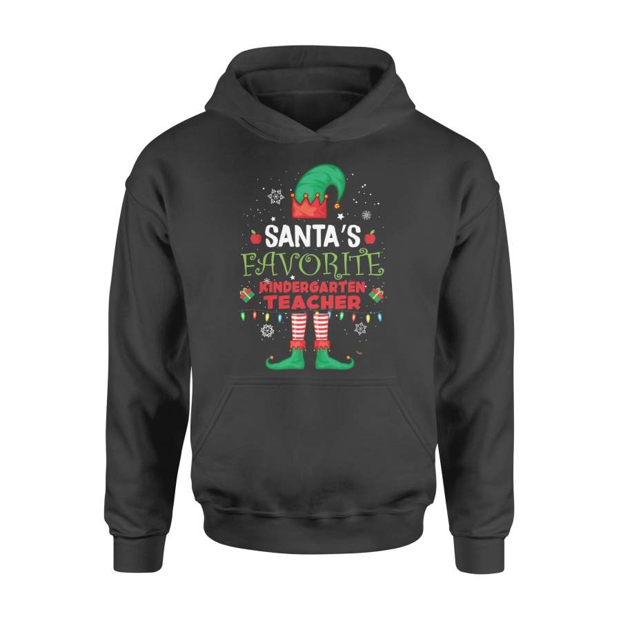 Dngfashion ‘s Santa’s Favorite Kindergarten Teacher – Kindergarten Teacher Shirt – Christmas Tree – Kindergarten Teacher Elf – Standard Hoodie