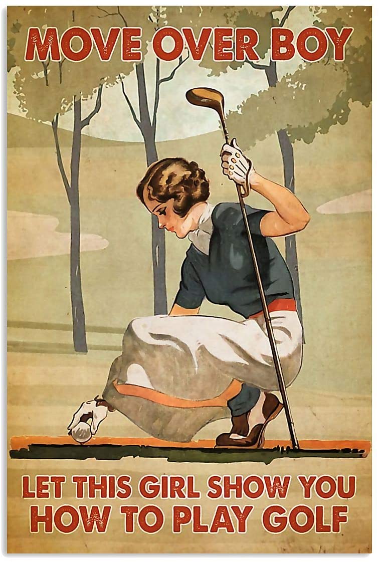 Vintage Woman Playing Golf Move Over Boy Poster Art Print      Home Decor Gift For Men Women Family Friend On Birthday Xmas