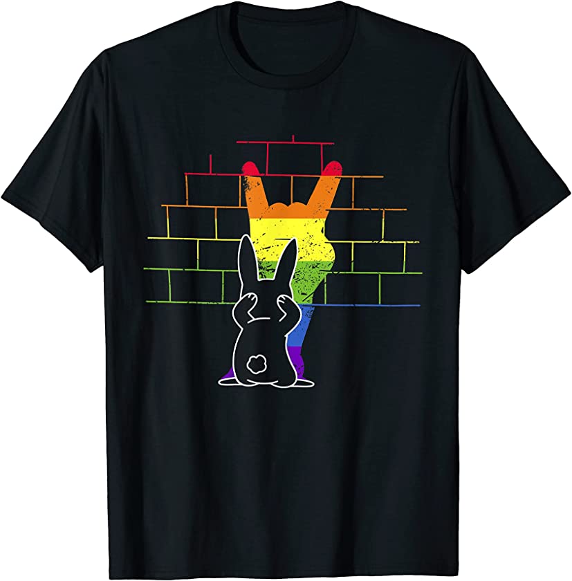 LGBT Pride Flag Bunny Shadow Puppet Devil Horns Gay Lesbian T-Shirt