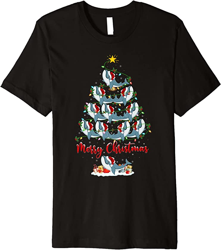 Blue Whale Christmas Tree Lights Funny Blue Whale Xmas Premium T-Shirt