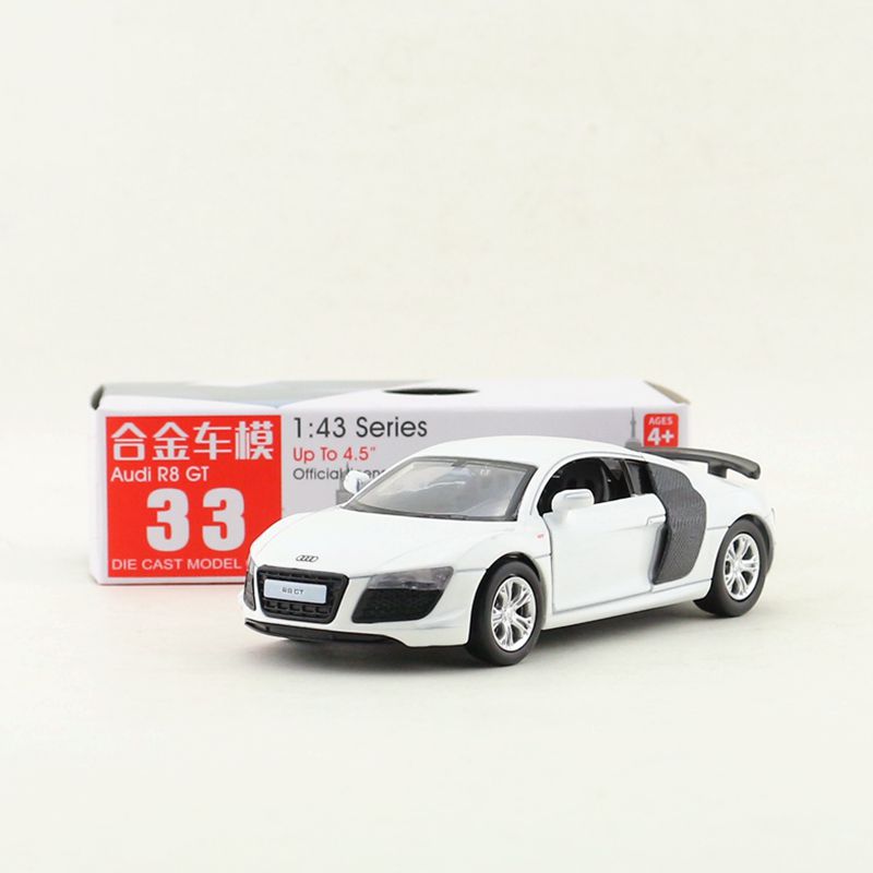 Diecast Metal Toy Model 1:43 Scale Audi R8 Spyder Racing Car Pull Back Doors Openable Educational Collection Gift Kid Match Box alx