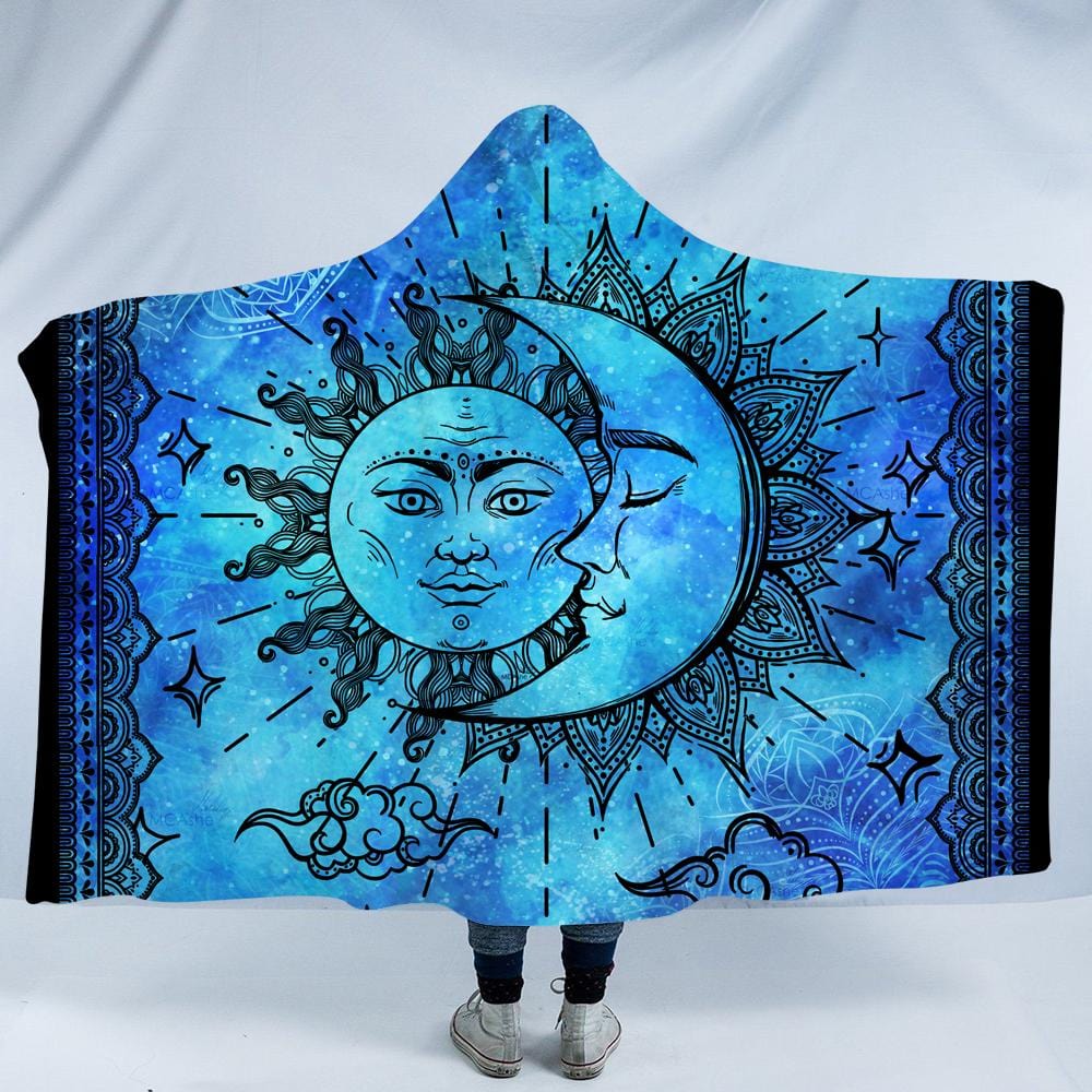 Vintage night sun and moon by McAshe Hooded Blanket