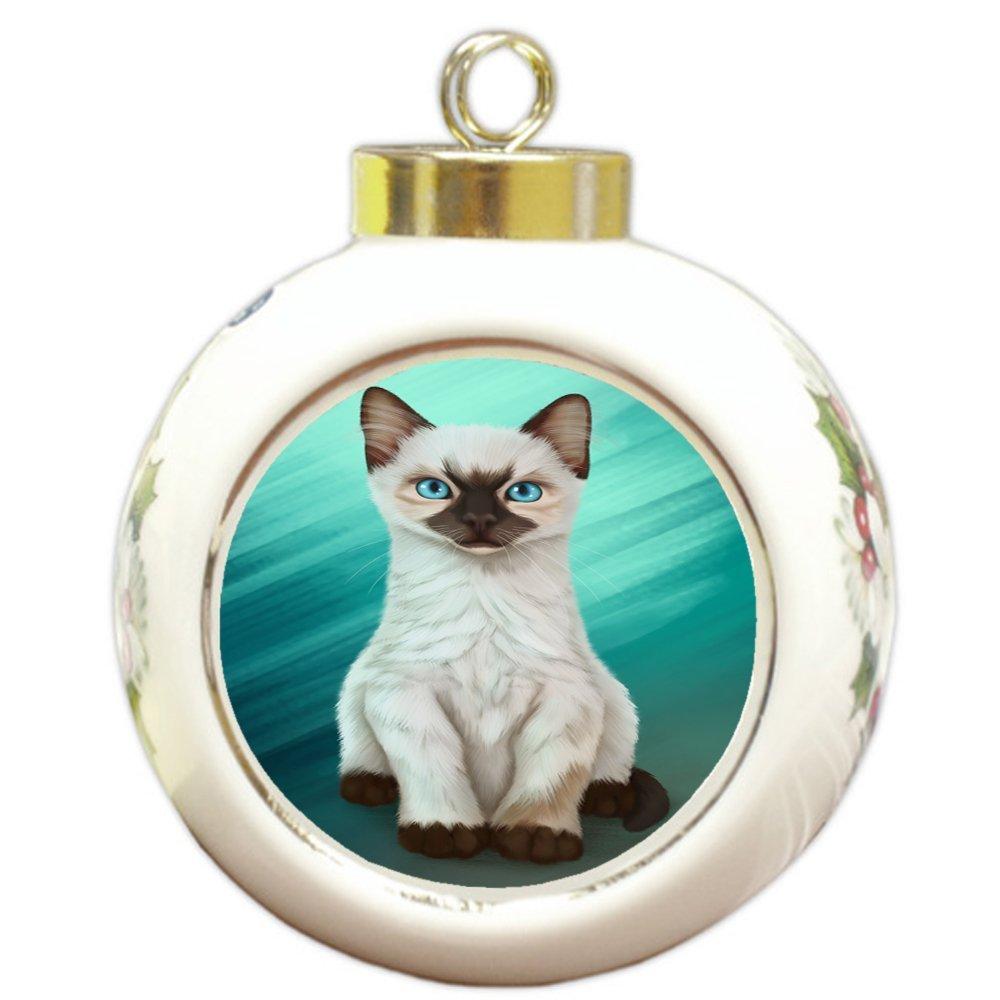 Siamese Kitten Cat Round Ceramic Ball Christmas Ornament