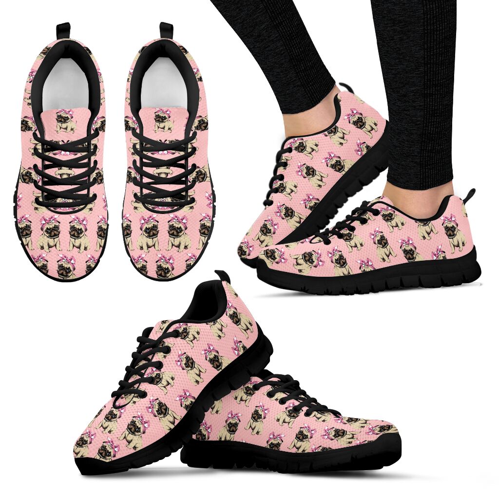 Pug With Headbands Pattern Sneaker Fashion Shoes Fashion Comfortable Walking Running Shoes