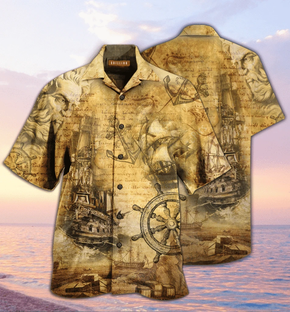 Amazing Sailing Ship Into The Sea To Find Your Soul Print Polyester Hawaiian Shirt