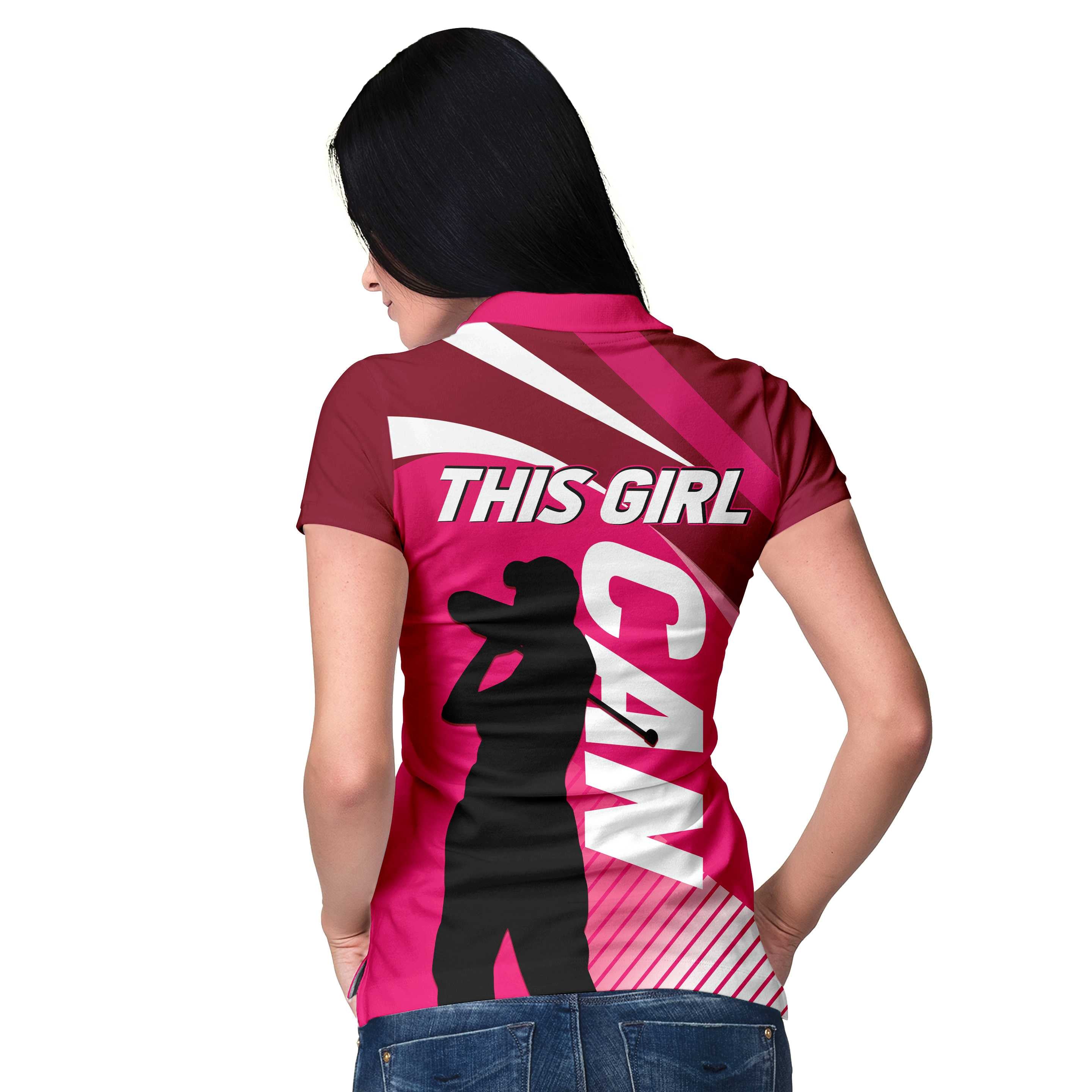 This Girl Can Golf Girl V2 Short Sleeve Women Polo Shirt, Pink Golf Shirt For Ladies, Cool Female Golf Gift Coolspod