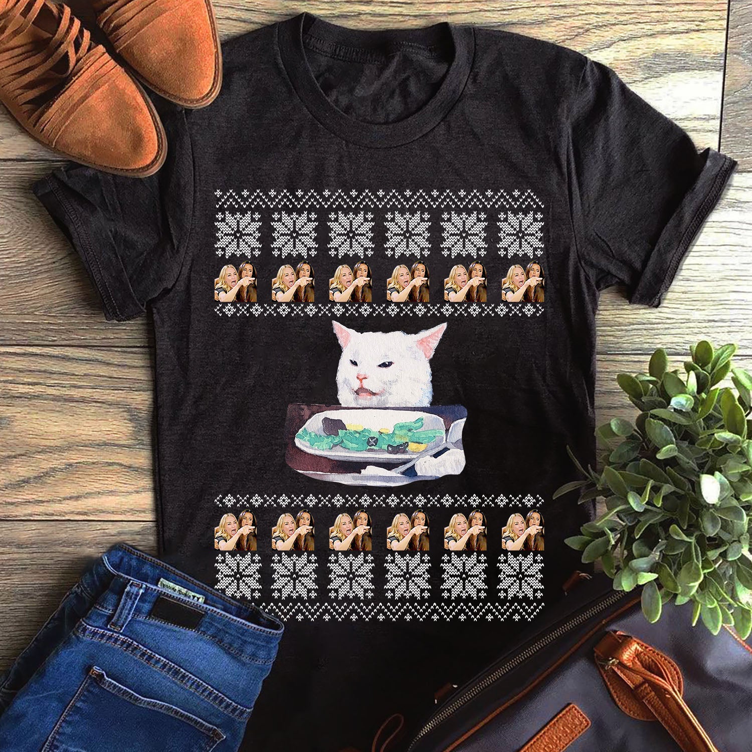 Woman Yelling At A Cat Ugly Christmas Sweater Meme Trending Graphic Unisex T Shirt, Sweatshirt, Hoodie Size S – 5XL