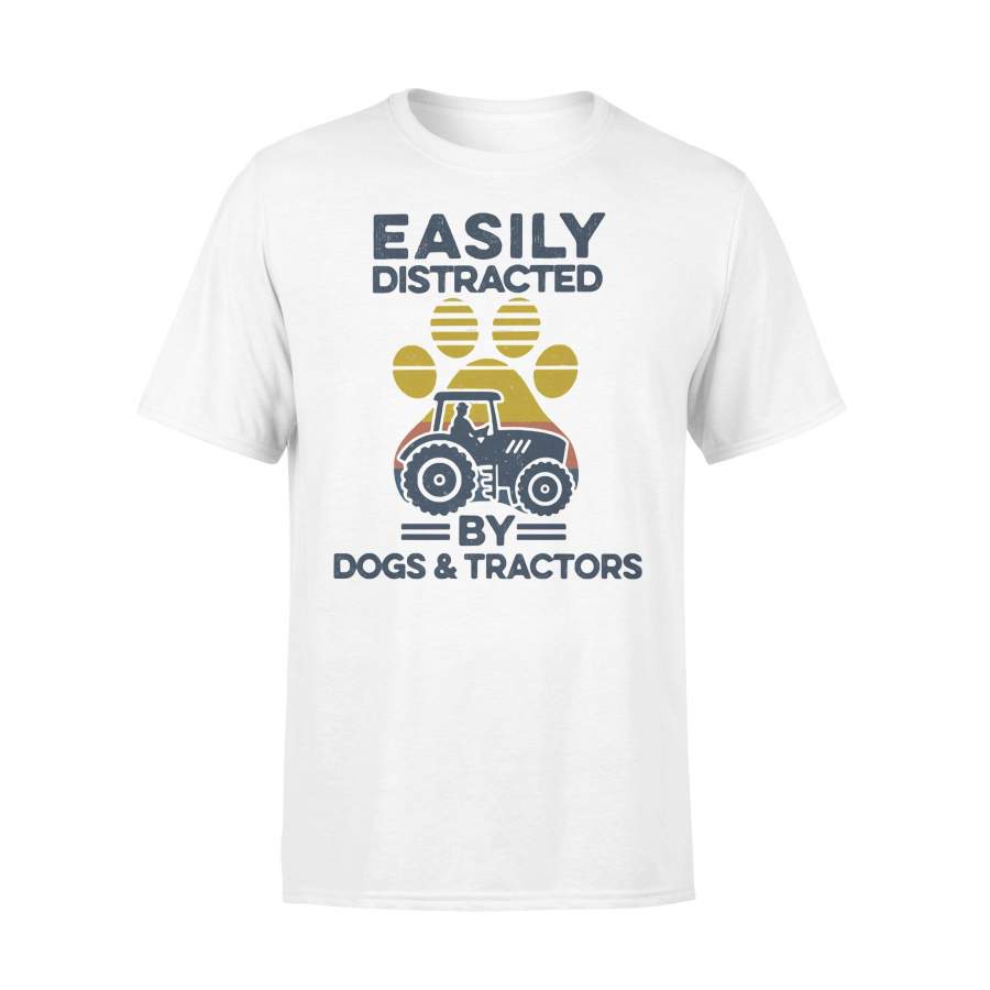 Easily Distracted By Dogs And Tractors Footprint Vintage Retro T-shirt