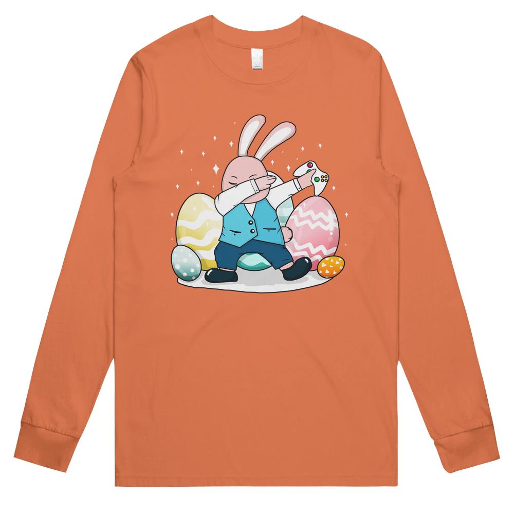 Dabbing Bunny Rabbit Video Gamer Happy Easter Day Long Sleeve T Shirts