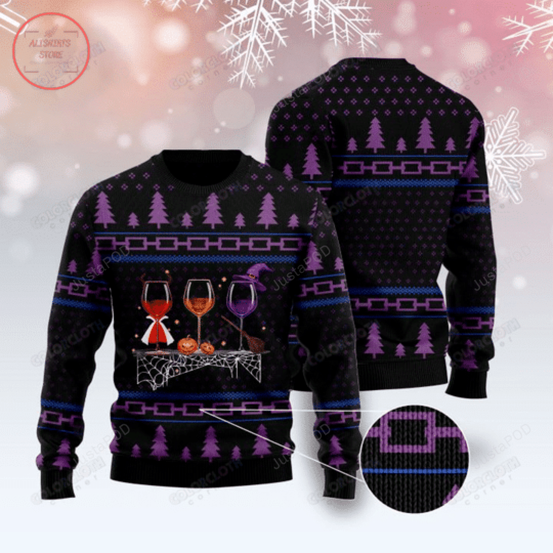 Wine Merry Halloween For Unisex Ugly Christmas Sweater, All Over Print Sweatshirt