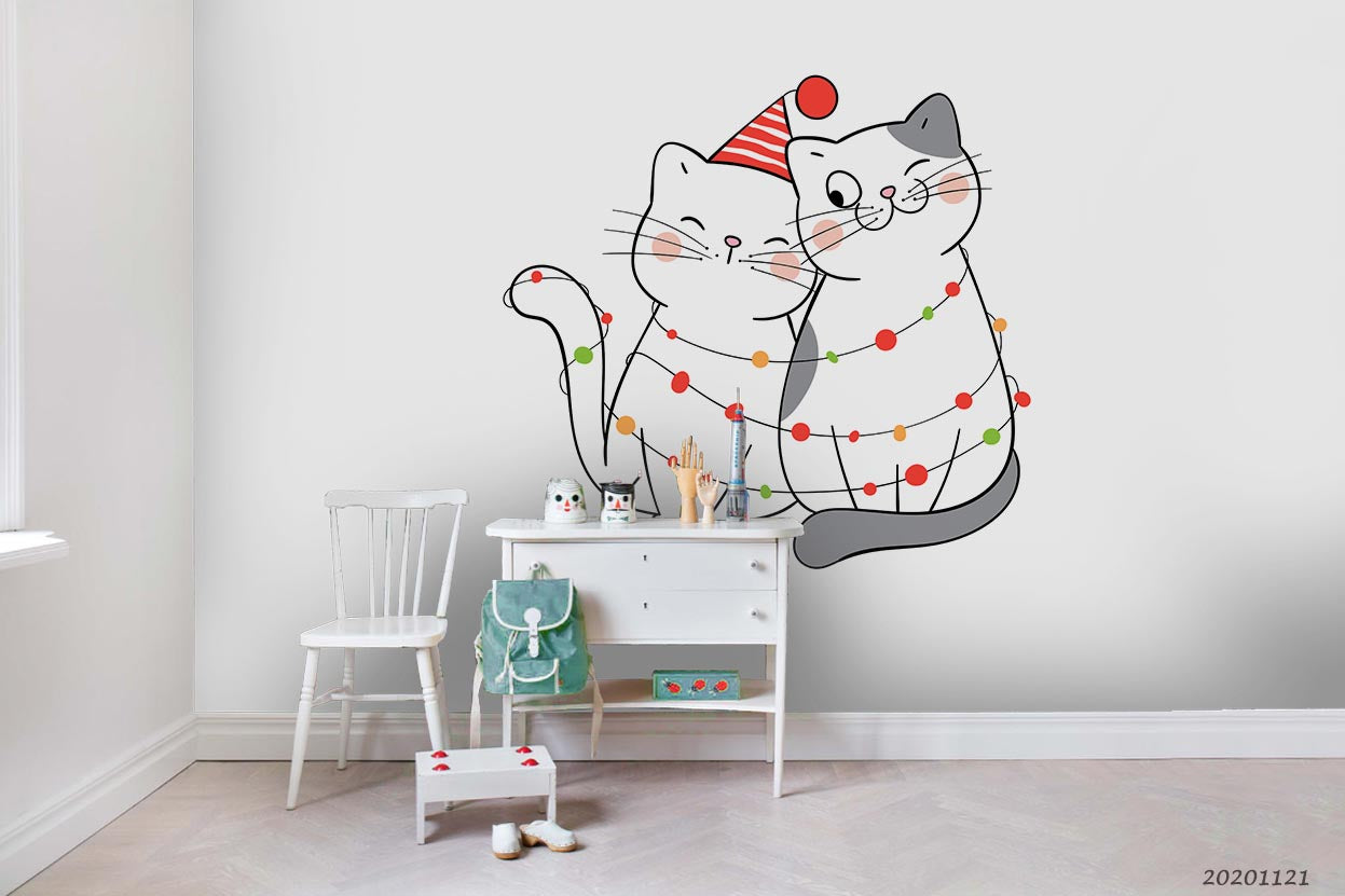 3D Cartoon Animal Cat Christmas Wall Mural Wallpaper Lqh 59