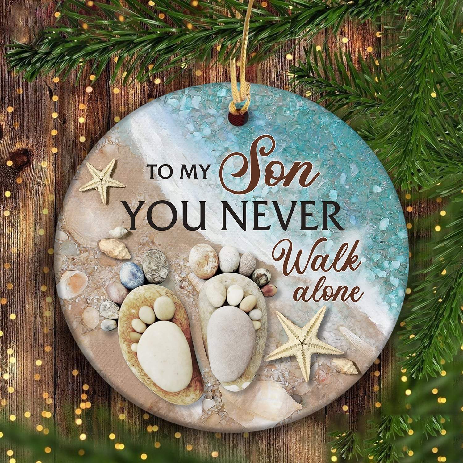 To My Son You Never Walk Alone Circle Ceramic Ornament Gift For Son Porcelain Ceramic Home Decorations Ornament Pendant Christmas Tree