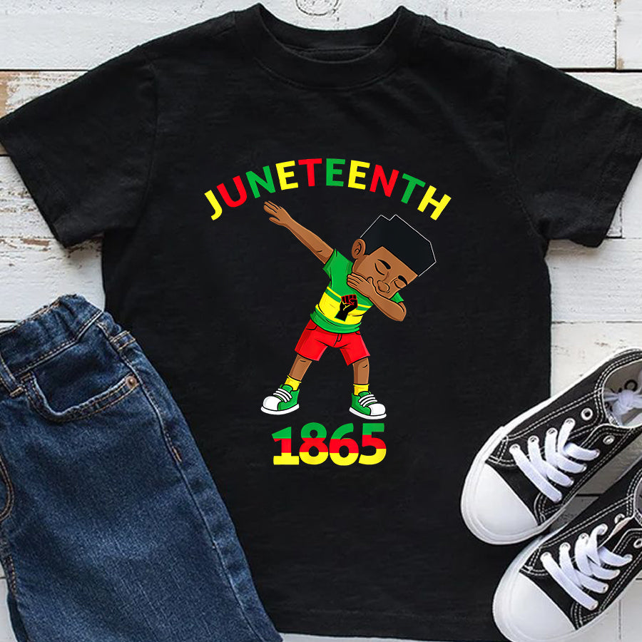 Juneteenth Youth Shirt Dabbing Black King Juneteenth 1865 Brown Skin Boys Kids Teen Youth T-Shirt