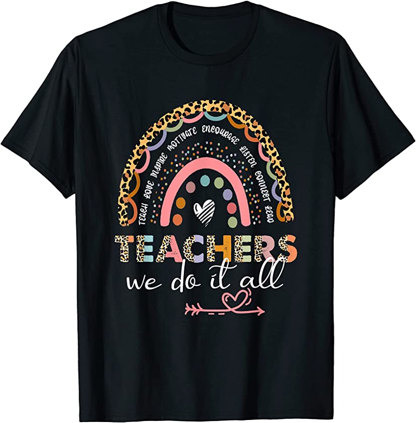 Rainbow Teacher Shirt For Women Cute Leopard Print Graphic T-Shirt