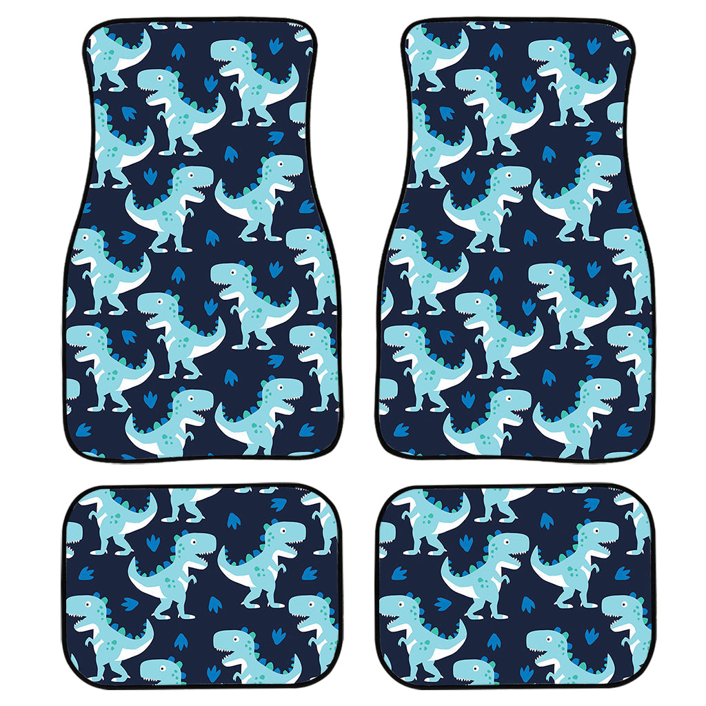 Cute Blue T-Rex Dinosaur Pattern Print Front And Back Car Floor Mats, Front Car Mat