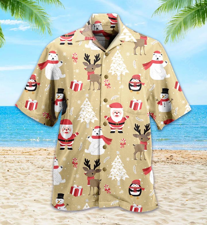 Pattern Santa Reindeer Christmas Yellow Hawaii Shirt Ha103882