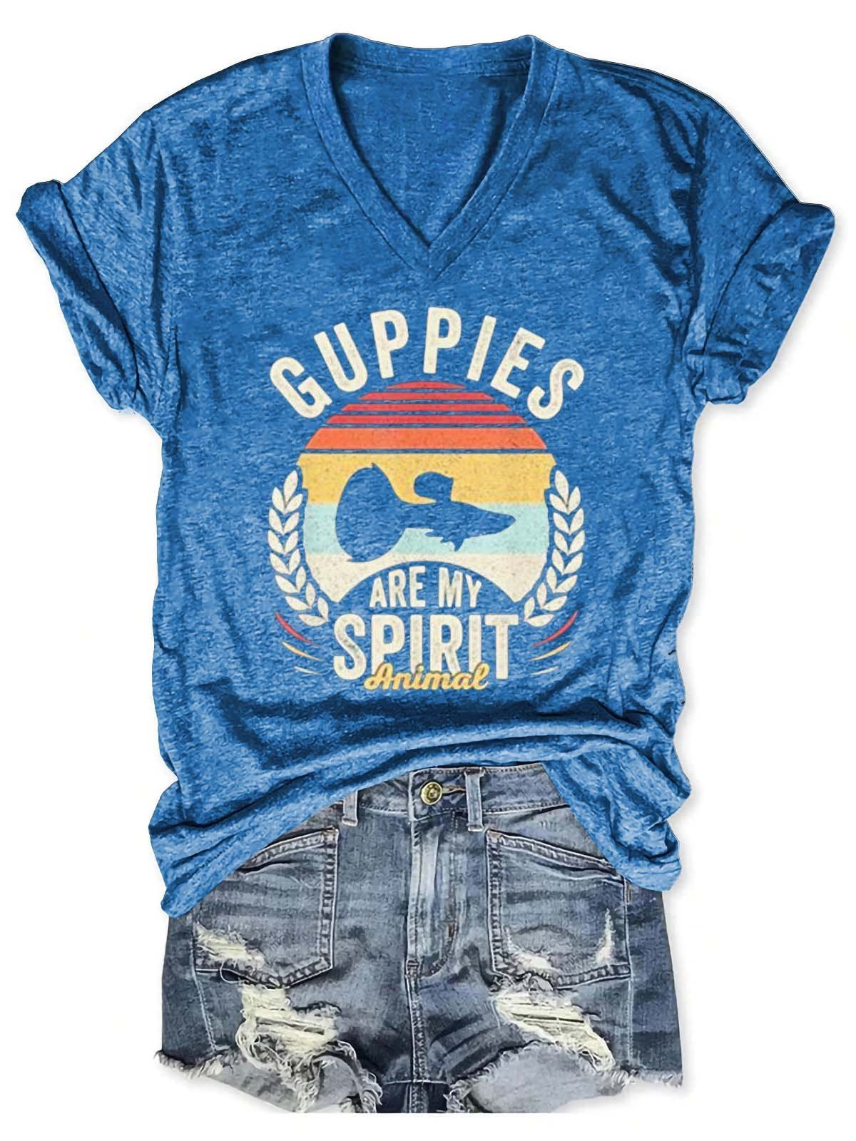 Women’S Guppies Are My Spirit Animal V-Neck T-Shirt