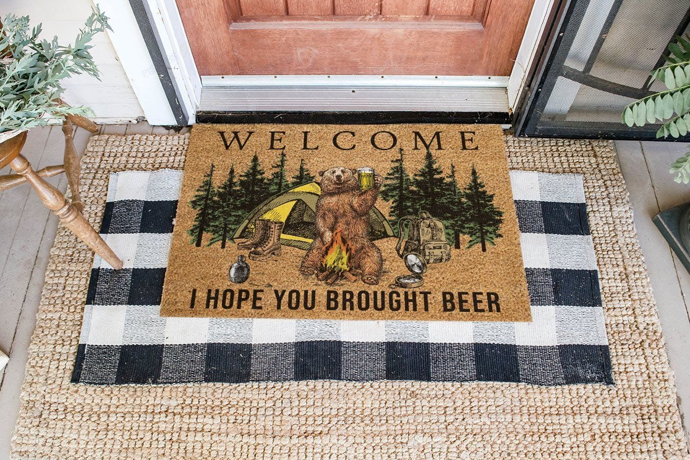 Welcome-I Hope You Brought Beer All Over Printing Doormat