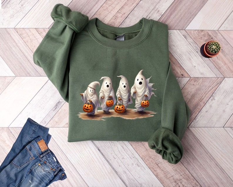 Halloween Sweatshirt, Ghost Cows Sweatshirt, Cow Sweatshirt, Ghost Crewneck Sweatshirt All Over Print Sweatshirt For Women Sweatshirt For Men