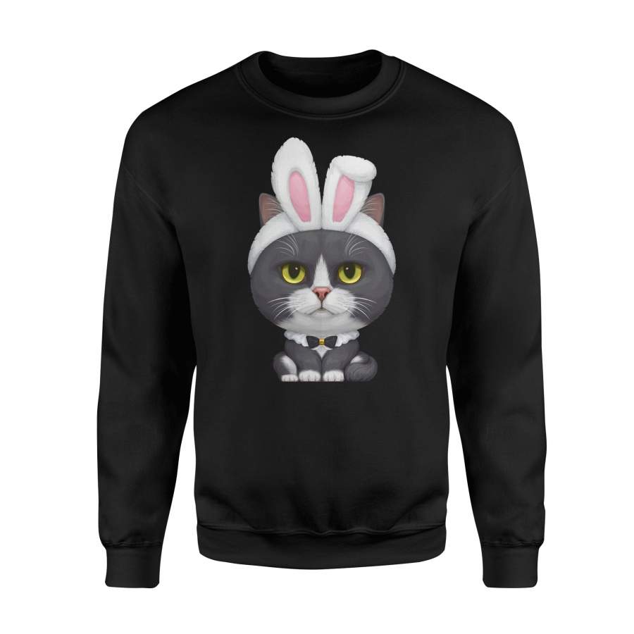 Black -White Cat In The Easter Bunny Costume Sweatshirt