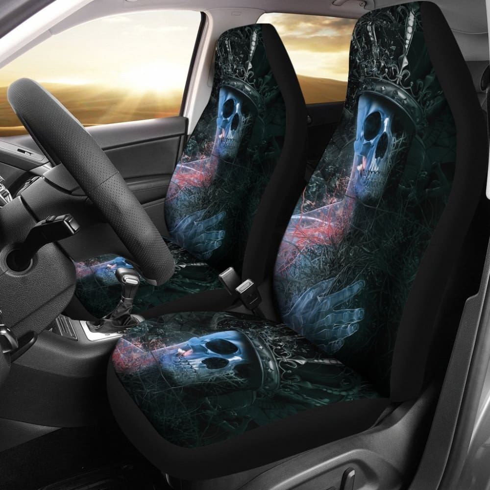 2 Pcs – Skull Gothic Horror Grim Reaper Halloween Skull Car Seat Covers 101819