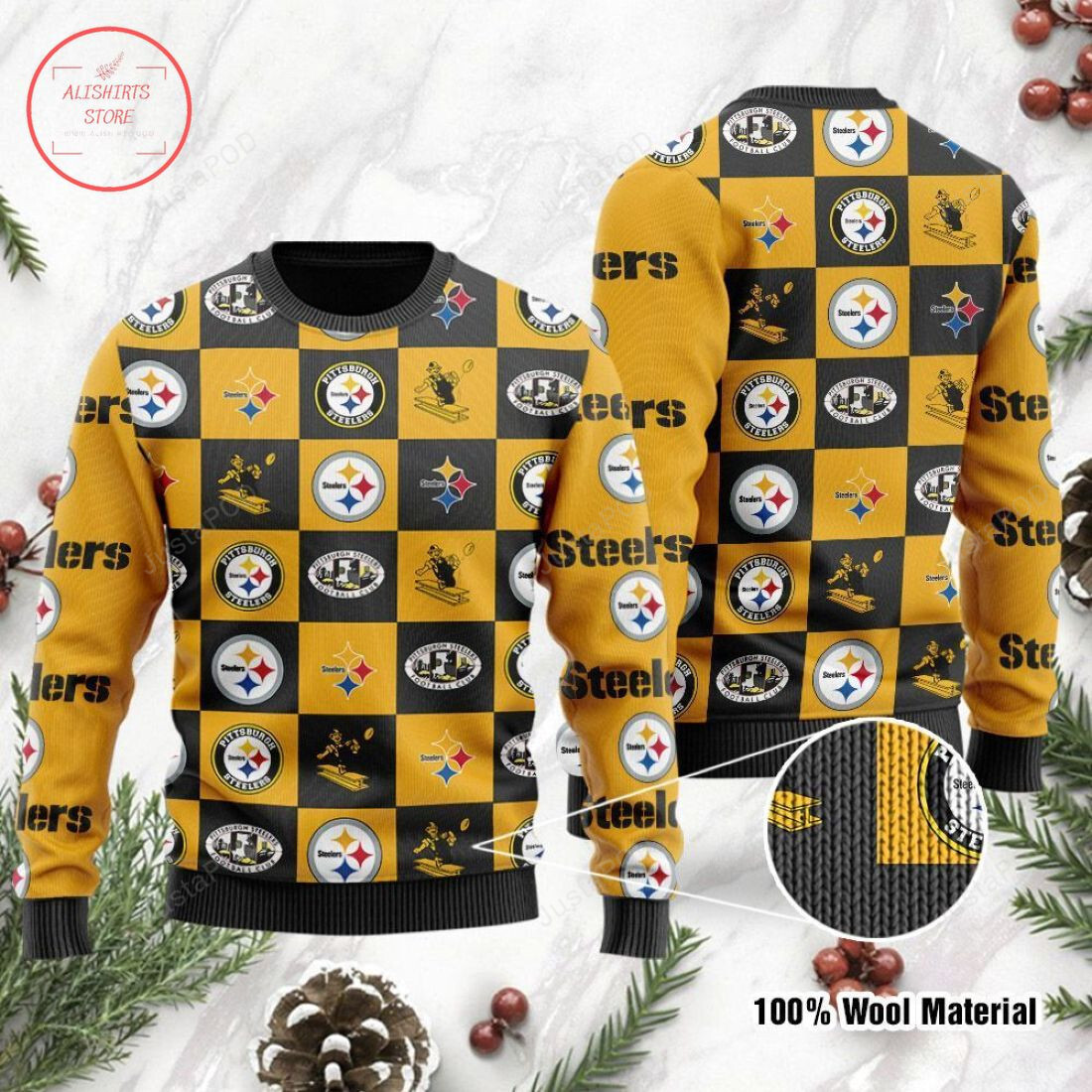 Pittsburgh Steelers Logo Checkered Flannel Ugly Sweater