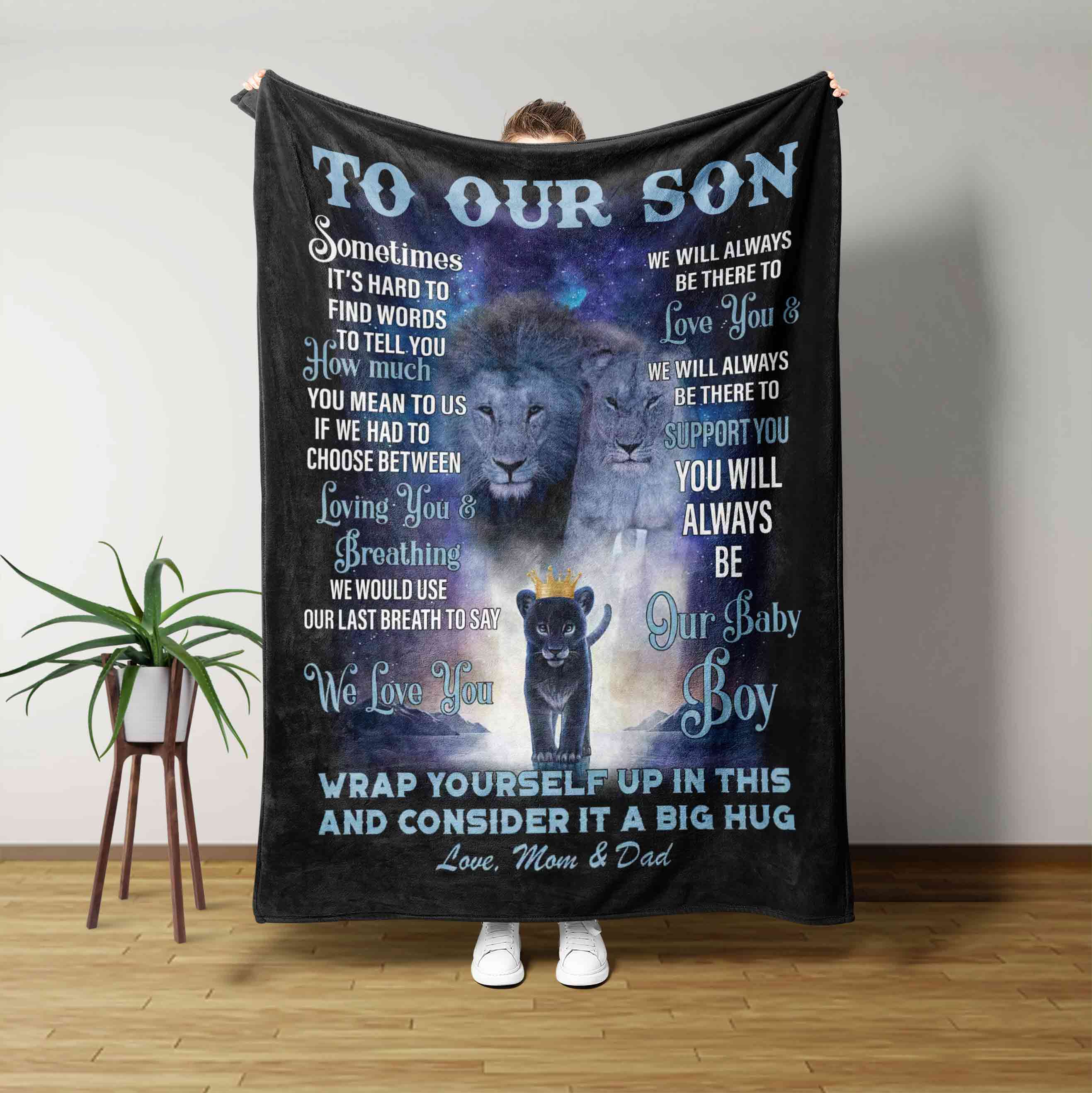 To Our Son Blanket, Lion Blanket, Custom Name Blanket, Family Blanket, Gift Blanket