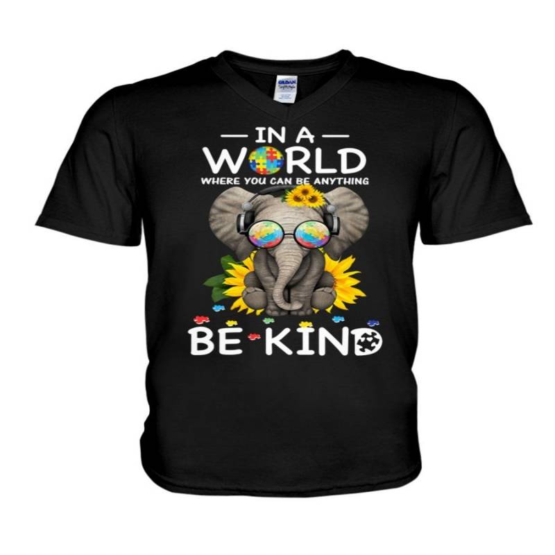 In A World You Can Be Anything Be Kind- Autism Elephant Guys V-Neck