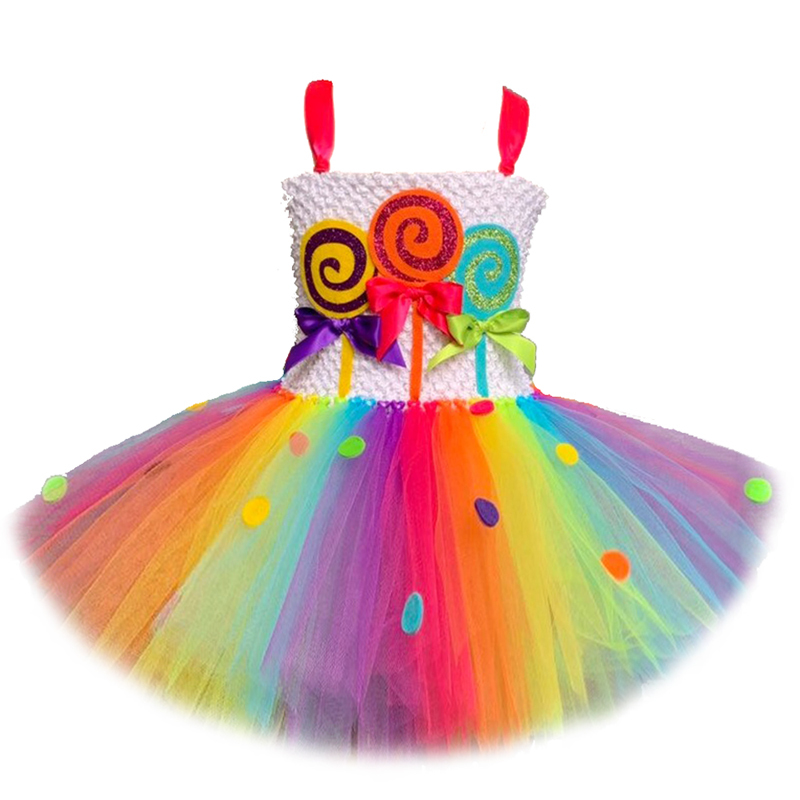 Baby Girls Rainbow Candy Tutu Dress Lollipop Halloween Costumes for Kids Girl Candyland Party Princess Dresses Birthday Outfits alx