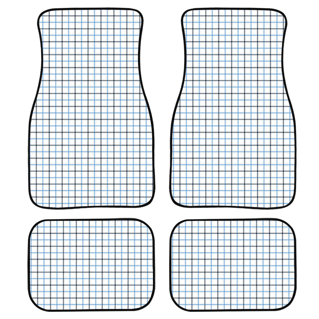 White And Blue Tattersall Pattern Print Front And Back Car Floor Mats, Front Car Mat