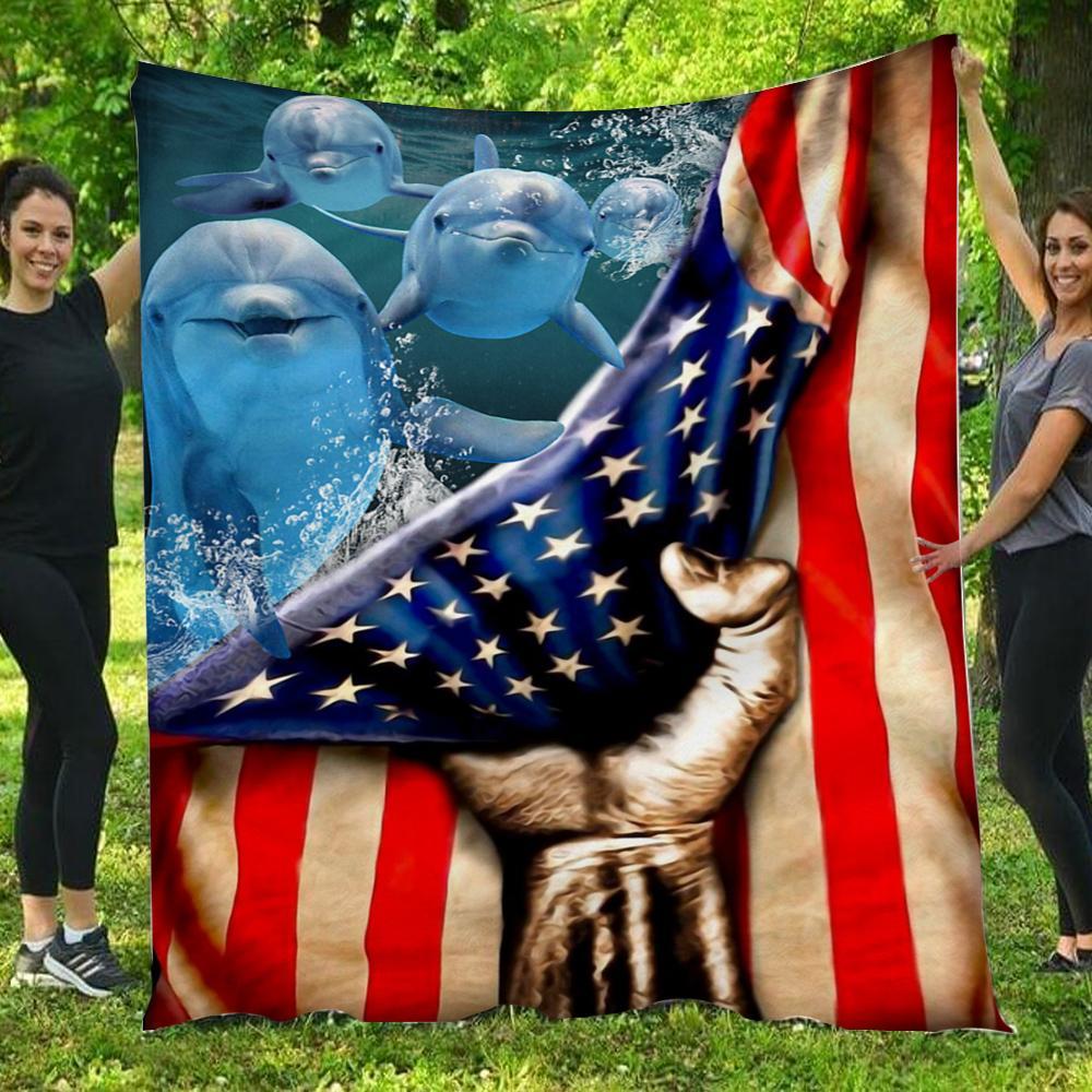 Dolphins 3D Printed American Flag  Gift – Fleece Blanket