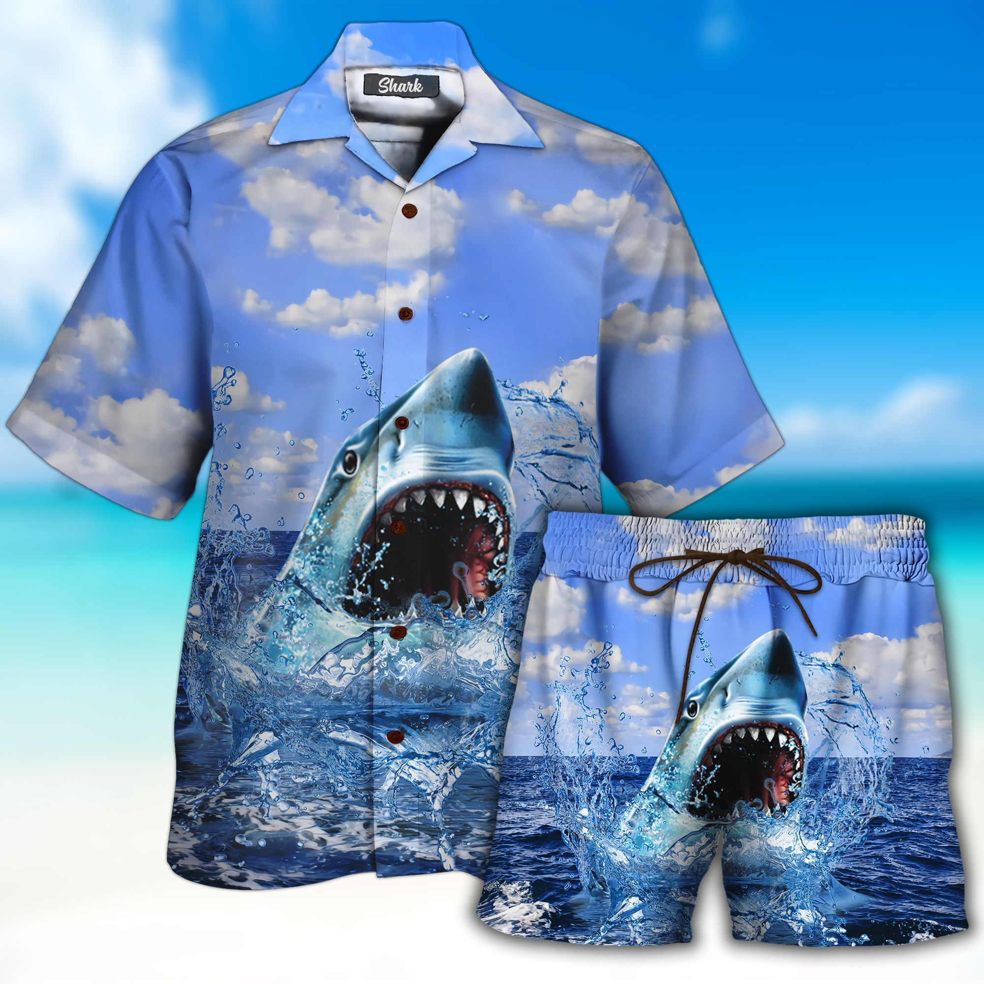 Shark All Over Printed Hawaii Shirt And Short Ha46505