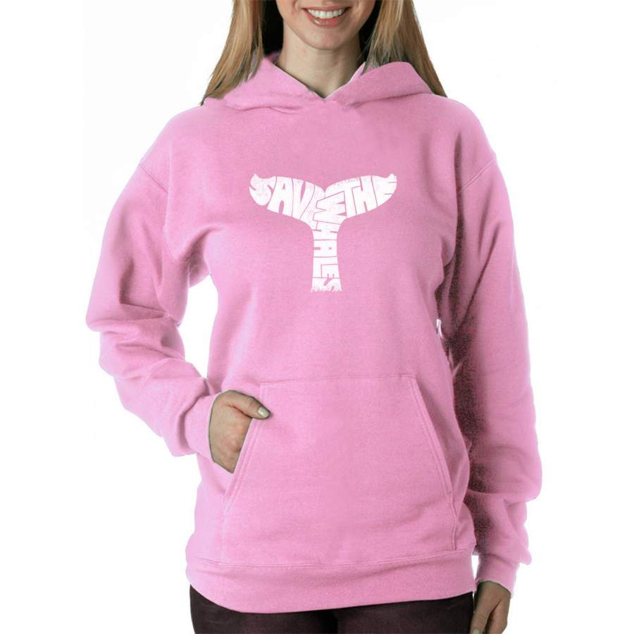 LA Pop Art Women’s Word Art Hooded Sweatshirt -SAVE THE WHALES