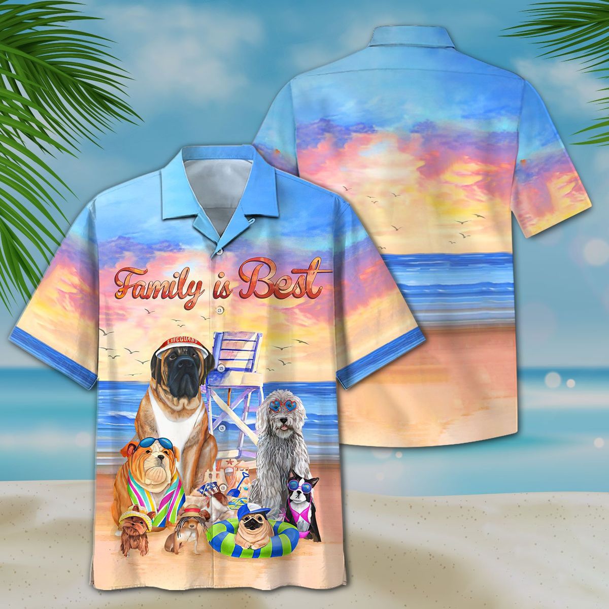 Unisex Dogs In The Beach Family Is Best For Man And Woman Print Short Sleeve Hawaiian Shirt G95