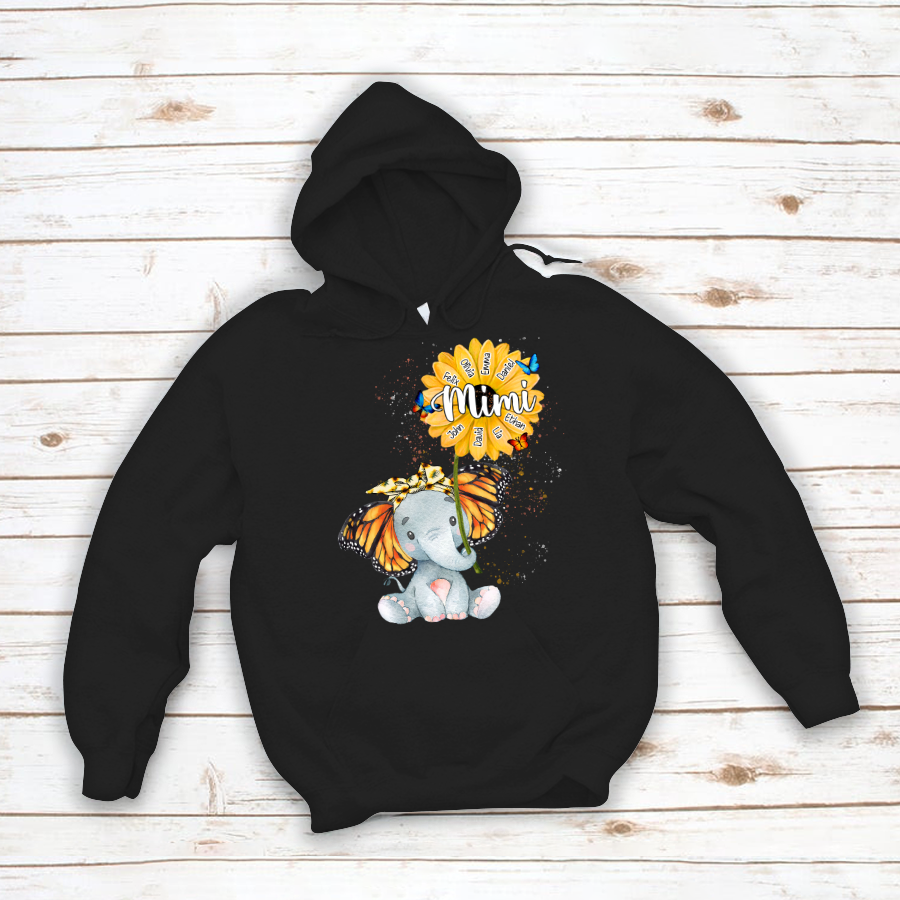 Personalized Grandma Elephant Butterfly Cute With Grandkids Hoodie