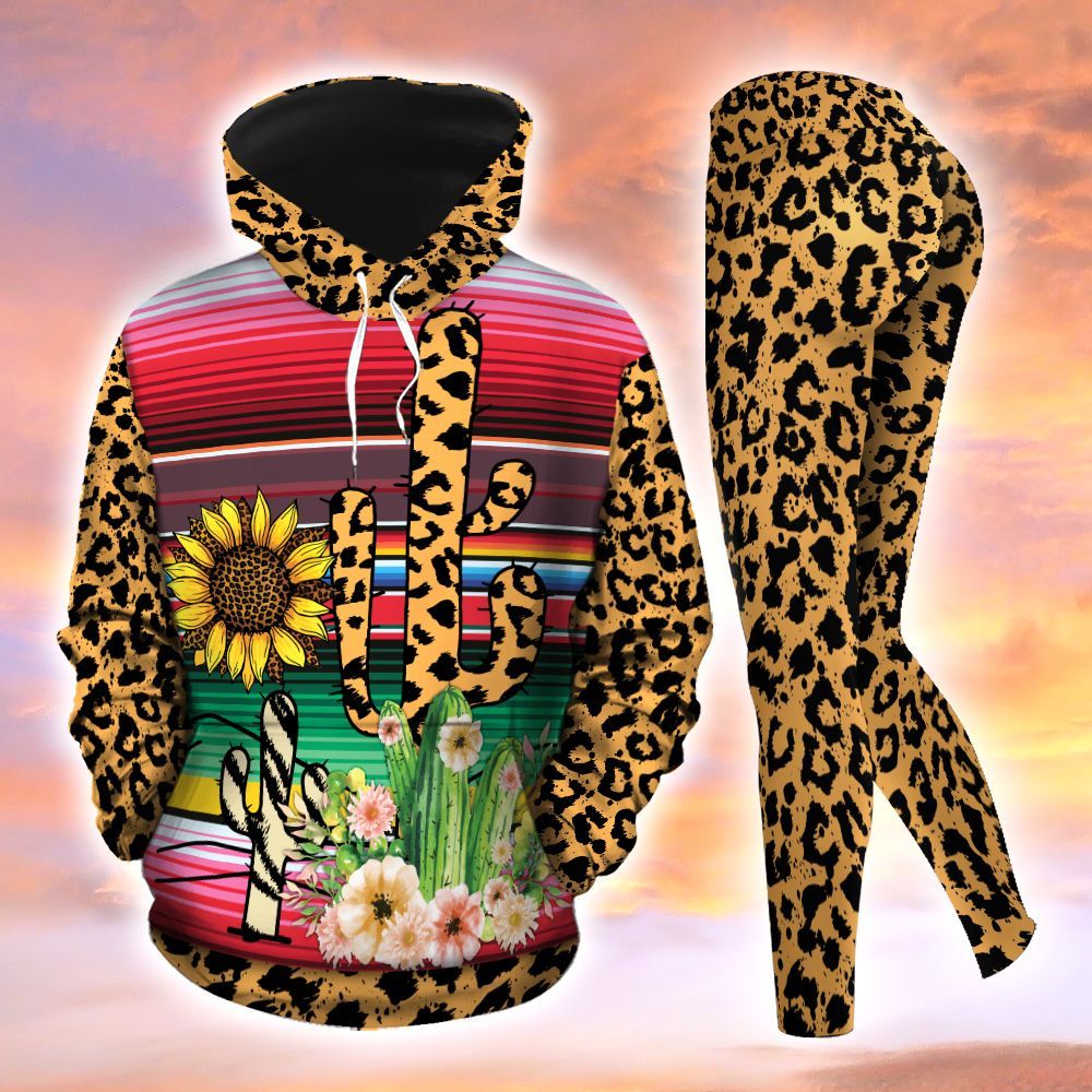 Cactus Leopard Unique 3D Printed Sublimation Leggings Hoodie Set Hooded Sweatshirt Comfy Yoga Pants Tummy Control AAA150105TA