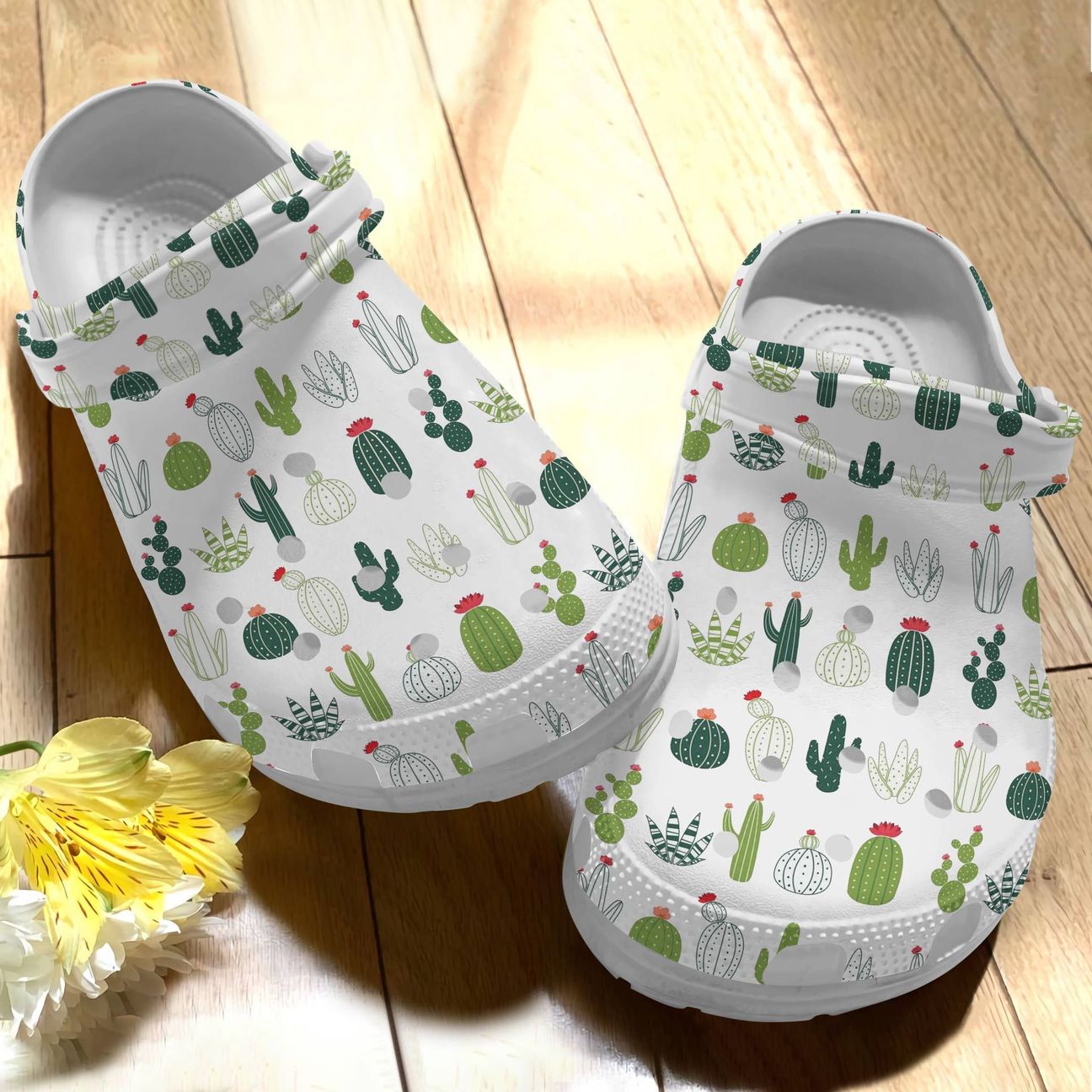 Cactus Personalize Clog, Custom Name, Text, Fashion Style For Women, Men, Kid, Print 3D Whitesole Cactus Pattern