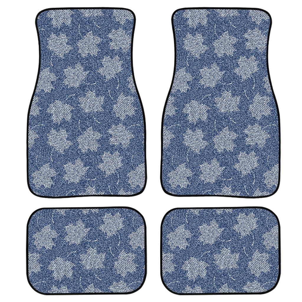 Maple Leaf Denim Jeans Pattern Print Front And Back Car Floor Mats, Front Car Mat