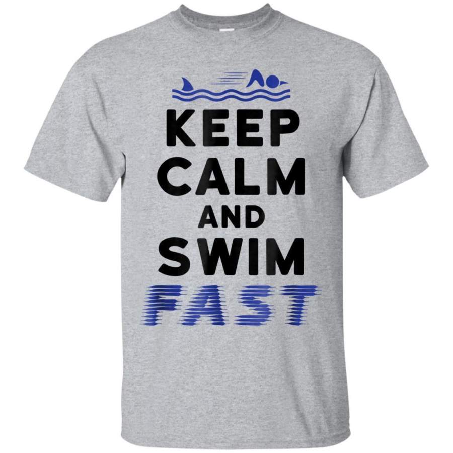 AGR Keep Calm And Swim Fast Tshirt Shark Fin Sharks Jaq T-shirt