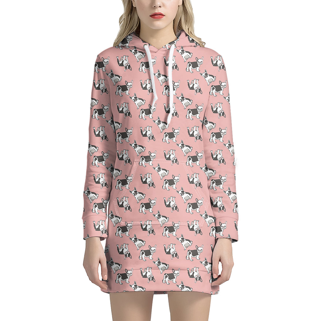 Cute French Bulldog Puppy Pattern Print Women’S Pullover Hoodie Dress