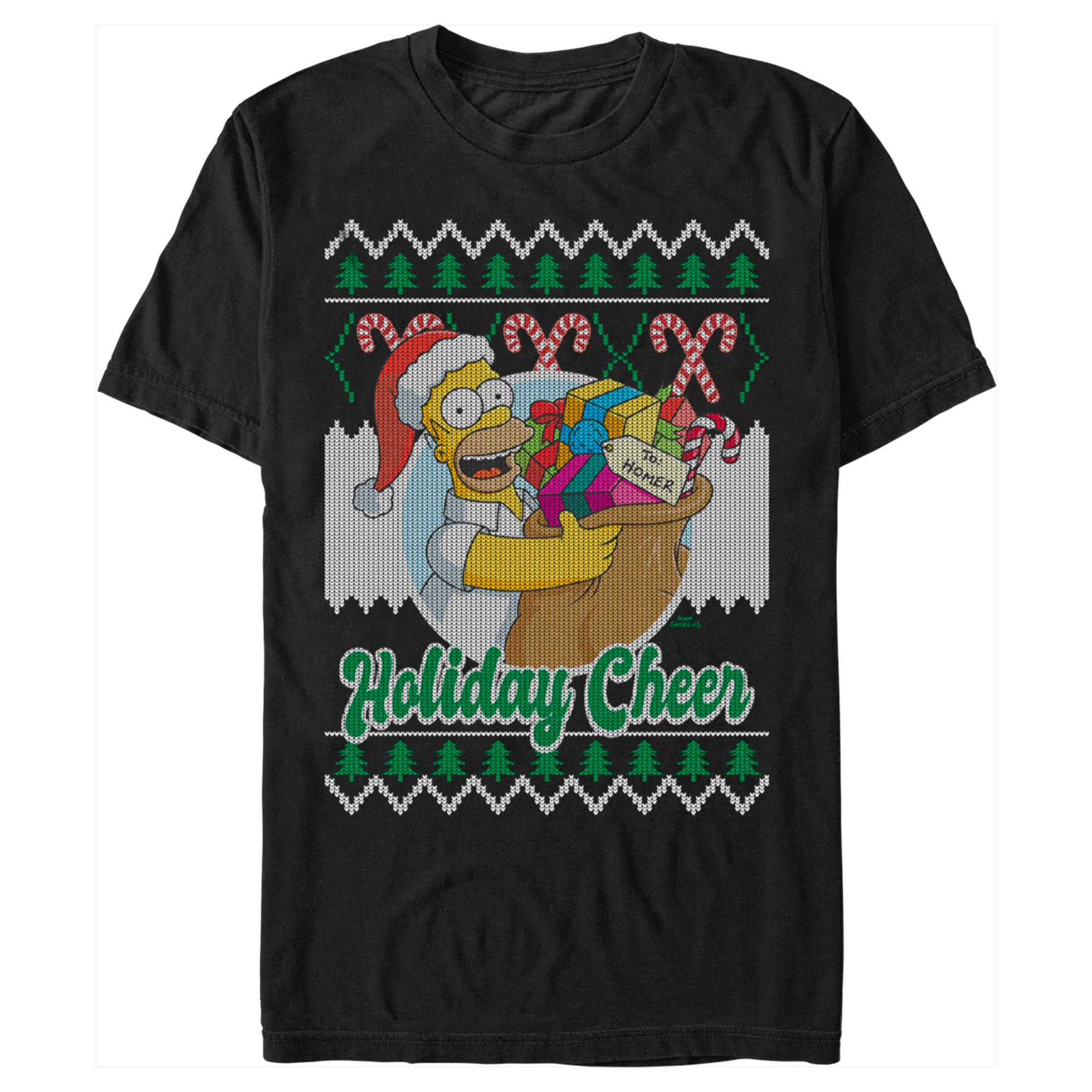 Men’S The Simpsons Christmas Homer Holiday Cheer Sweater Print T-Shirt